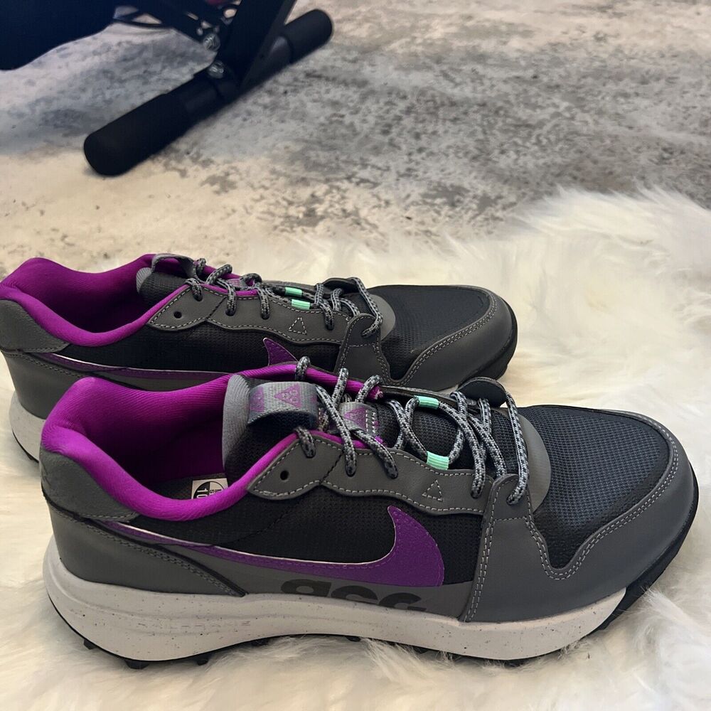 Nike Men's ACG Lowcate Trail Hiking Shoes Smoke Grey Purple Green Size 10.5 NEW - Picture 4 of 16